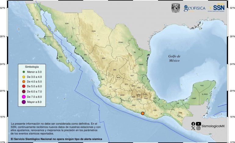 Sismo de magnitud 4.2 se registra cerca de Ometepec, Guerrero