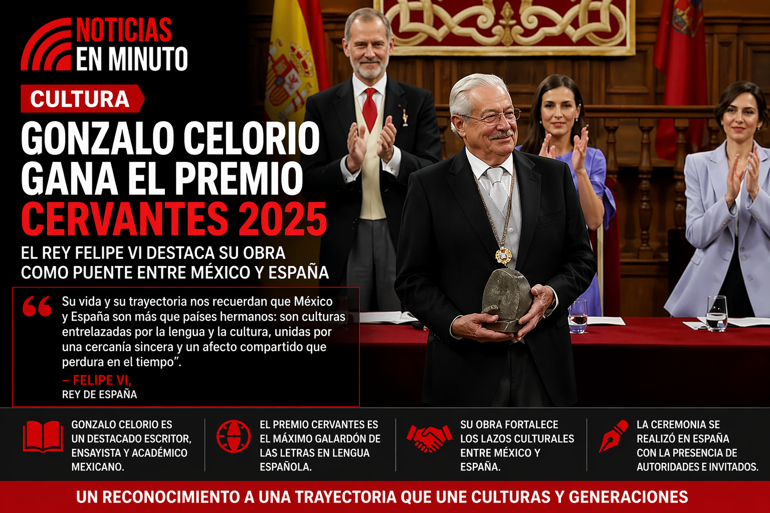 GONZALO CELORIO RECIBE EL PREMIO CERVANTES 2025 Y REAFIRMA EL PUENTE CULTURAL ENTRE MÉXICO Y ESPAÑA