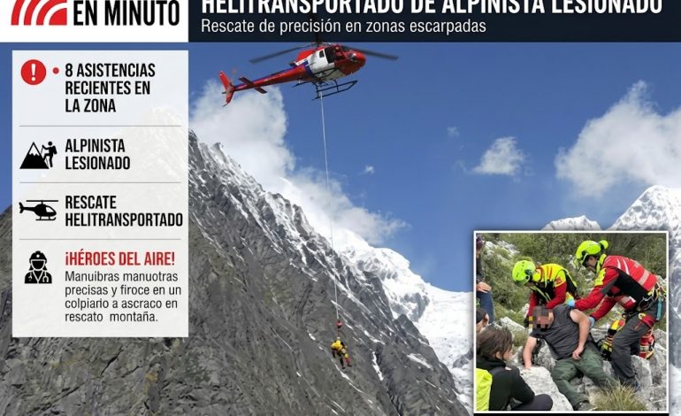 ¡Héroes en las alturas! Rescatan en helicóptero a alpinista herido en los Pirineos; suman 8 operativos en la zona