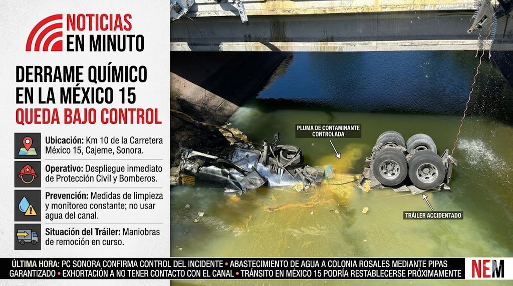 Derrame químico en la México 15 queda bajo control; autoridades mantienen medidas preventivas