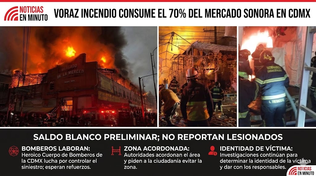 Voraz incendio consume el 70% del Mercado Sonora en la CDMX; descartan pérdidas humanas
