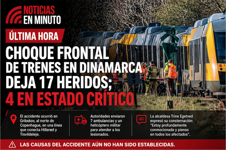 CHOQUE DE TRENES EN DINAMARCA DEJA DECENAS DE HERIDOS; CUATRO EN ESTADO CRÍTICO