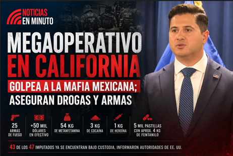 MEGAOPERATIVO EN CALIFORNIA GOLPEA A LA MAFIA MEXICANA; ASEGURAN DROGAS Y ARMAS