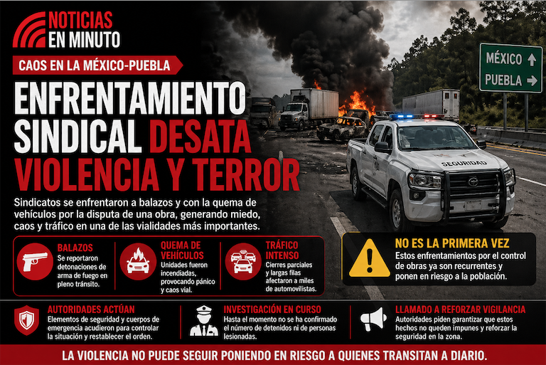 Violencia sindical desata caos en la autopista México-Puebla