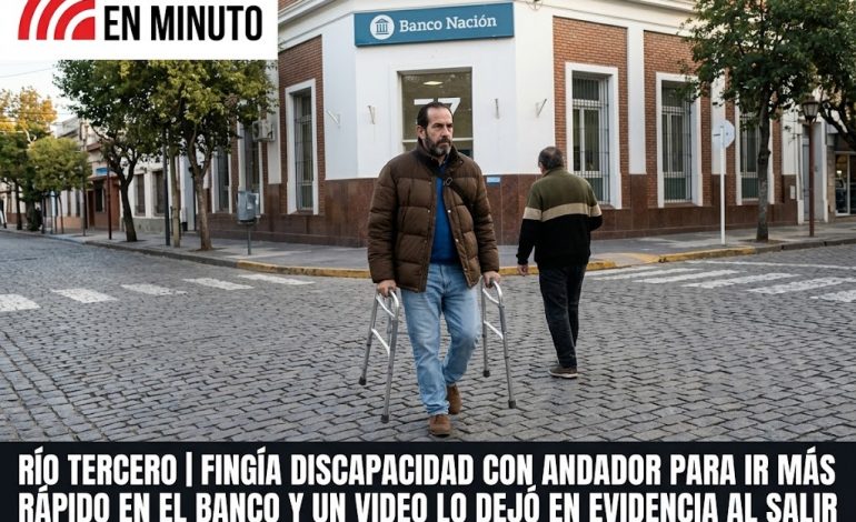 Fingía discapacidad con andador para ir más rápido en el banco y un video lo dejó en evidencia al salir