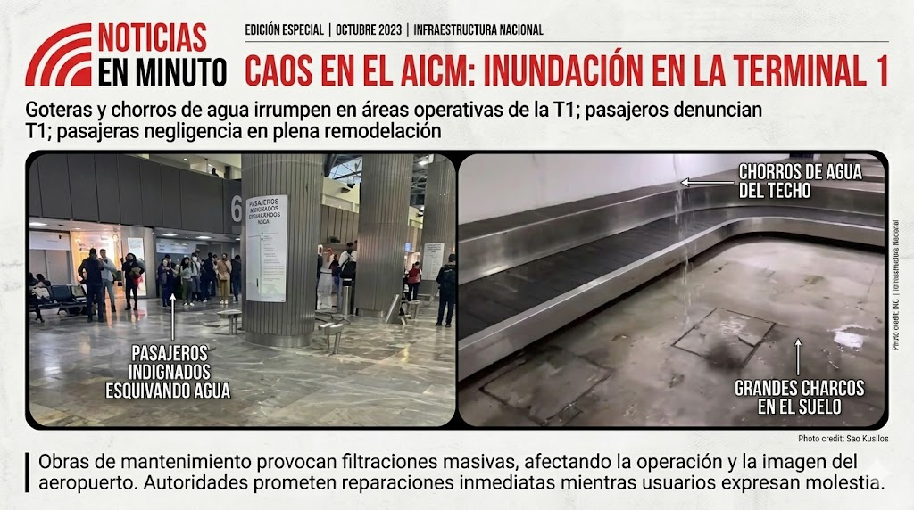 Filtraciones sorprenden a usuarios en el AICM durante trabajos de remodelación
