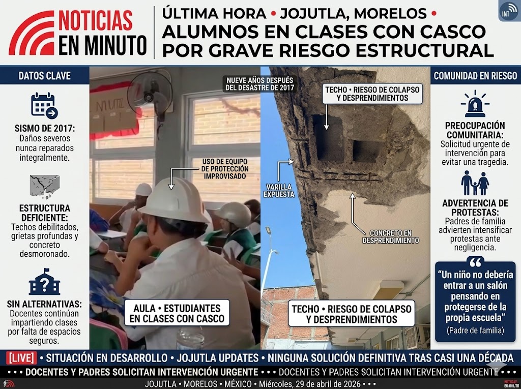 Alumnos toman clases con casco por riesgo estructural en escuela de Jojutla