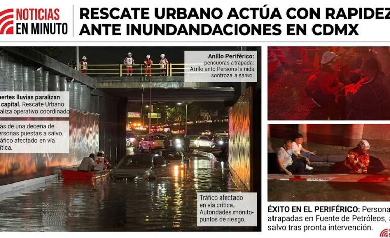 Rápida intervención de Rescate Urbano salva a personas atrapadas por inundación en Anillo Periférico de CDMX
