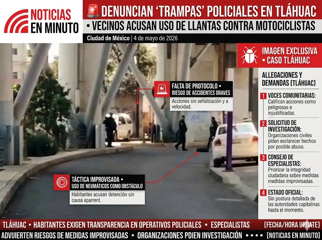 Denuncian abuso policial en Tláhuac: acusan uso de llantas para detener motociclistas