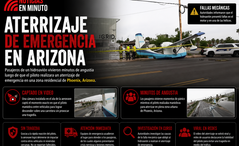 Hidroavión realiza aterrizaje de emergencia en plena zona urbana de Arizona