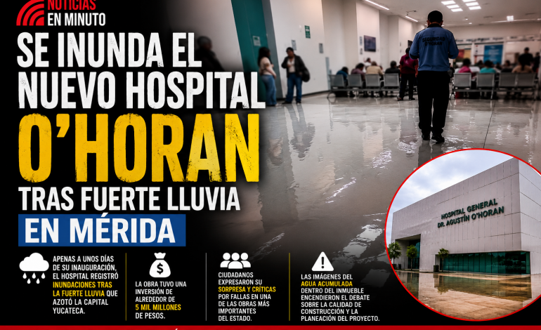 Se inunda nuevo Hospital O’Horan tras intensa lluvia en Mérida y desata críticas por millonaria obra