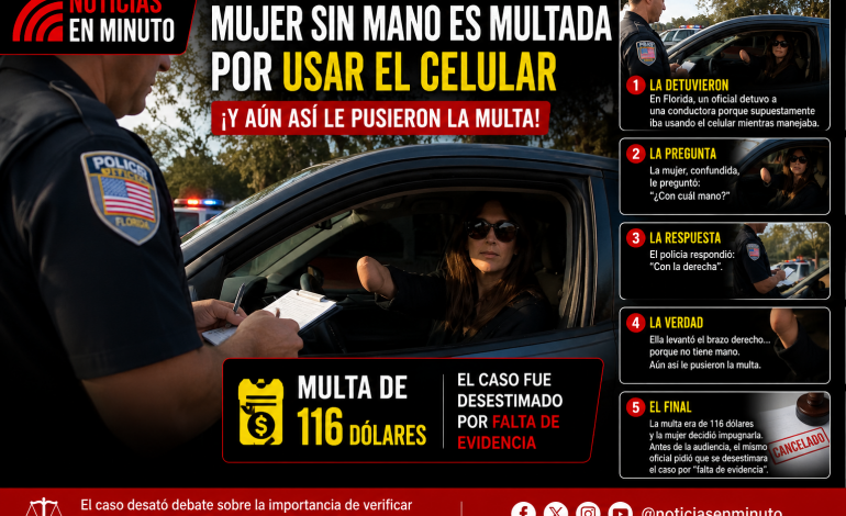 Mujer sin mano recibe multa por “usar el celular” mientras manejaba en Florida