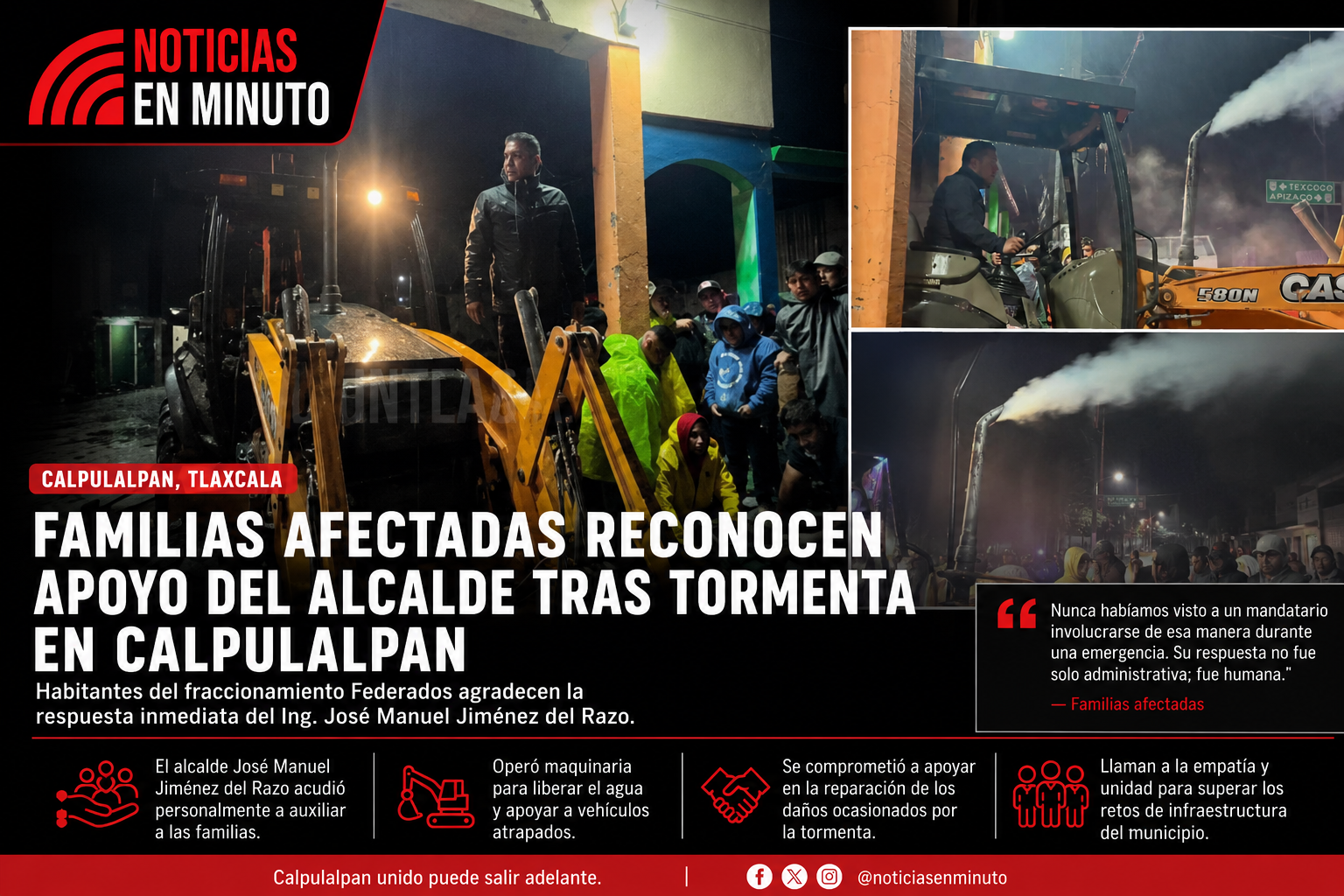 Familias afectadas reconocen apoyo del alcalde tras tormenta en Calpulalpan