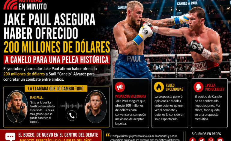 Jake Paul asegura haber ofrecido 200 millones de dólares al “Canelo” para una pelea histórica