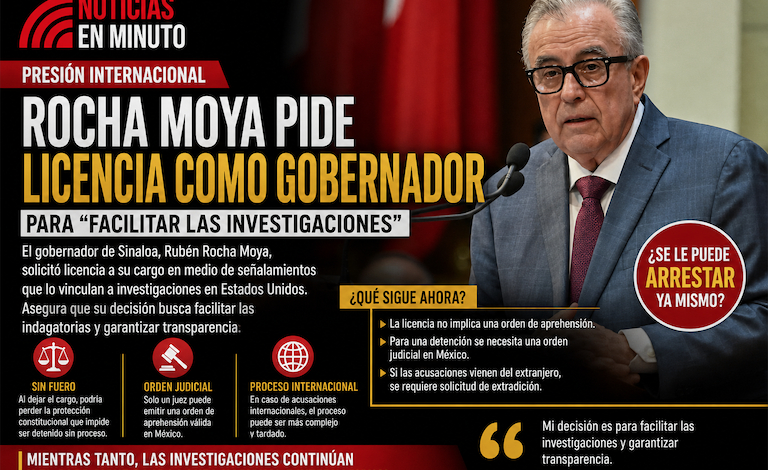 Rocha Moya pide licencia en medio de presión internacional; expertos aclaran si puede ser detenido