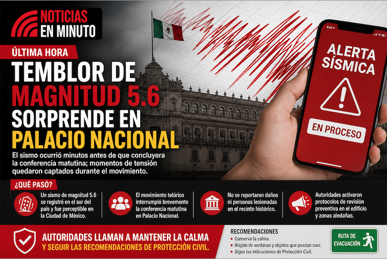 Sismo sorprende en Palacio Nacional durante conferencia matutina