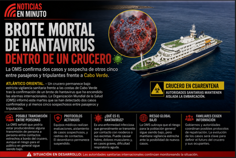 Alerta sanitaria en altamar: investigan brote mortal de hantavirus en crucero frente a Cabo Verde