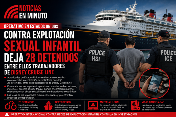 Operativo en Estados Unidos contra explotación infantil deja 28 detenidos; investigan a trabajadores de cruceros