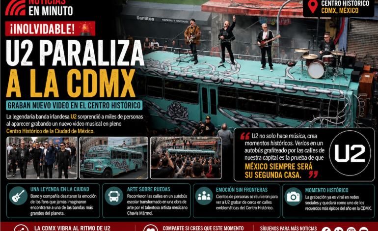 U2 paraliza el corazón de la CDMX con grabación sorpresa en el Centro Histórico