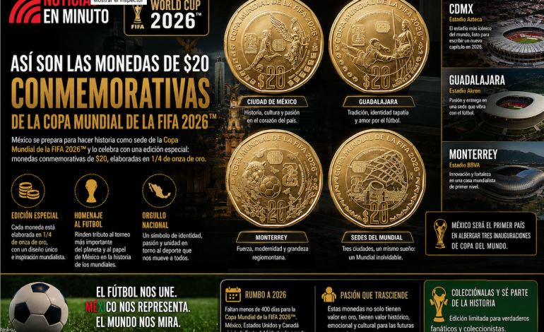 Presentan monedas conmemorativas de $20 rumbo al Mundial FIFA 2026