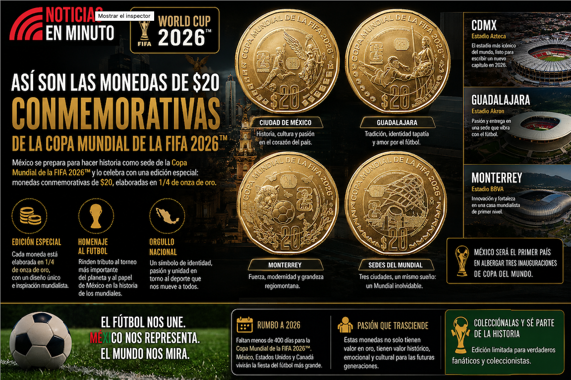 Presentan monedas conmemorativas de $20 rumbo al Mundial FIFA 2026