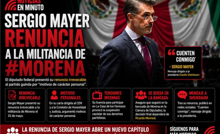 Sergio Mayer renuncia a Morena tras meses de tensiones internas