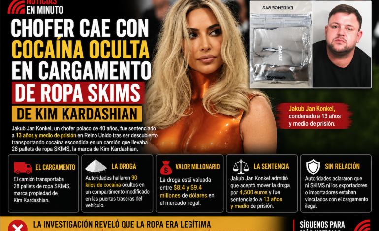 Chofer es condenado por transportar cocaína oculta en cargamento de ropa SKIMS en Reino Unido