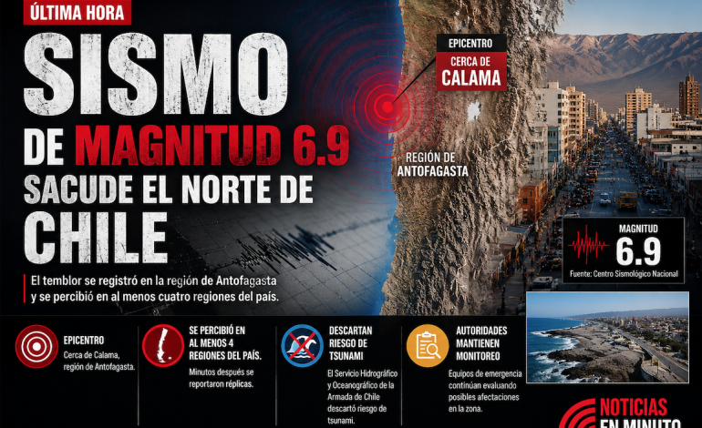 Fuerte sismo de magnitud 6.9 sacude el norte de Chile; autoridades descartan riesgo de tsunami