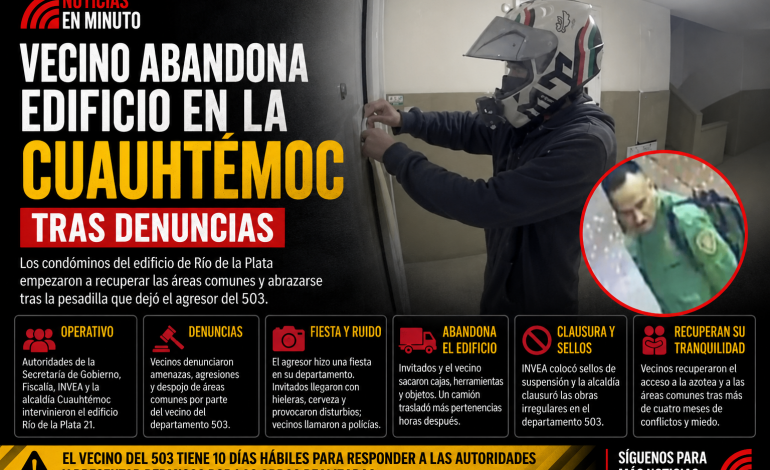 Vecinos recuperan edificio en Cuauhtémoc tras salida de polémico residente del departamento 503