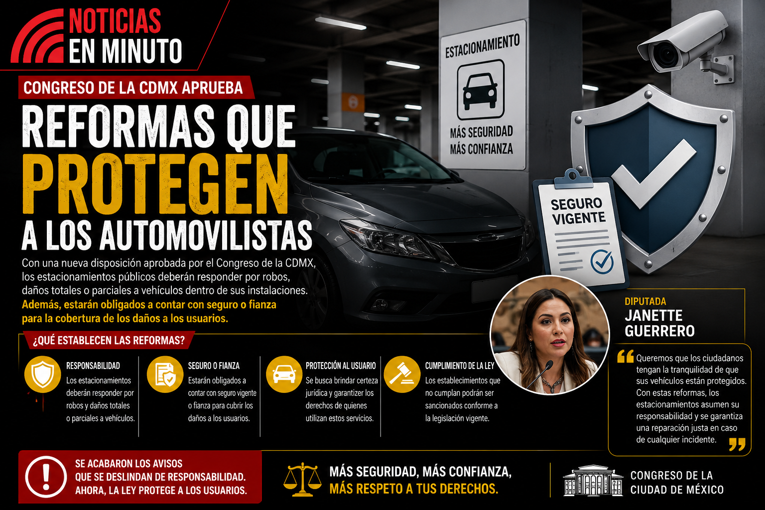 Estacionamientos en CDMX deberán responder por robos y daños a vehículos