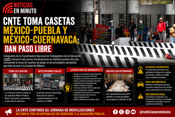 CNTE toma casetas de acceso a la CDMX y permite paso libre a automovilistas