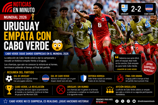 CABO VERDE SIGUE HACIENDO HISTORIA Y FRENA A URUGUAY EN EL MUNDIAL 2026