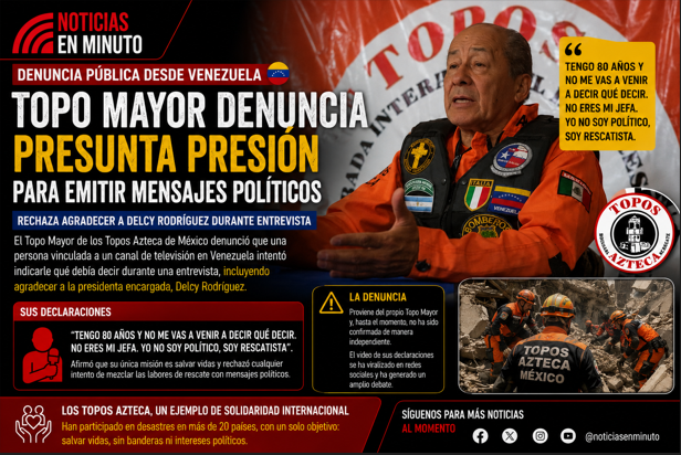 EL TOPO MAYOR DE LOS TOPOS AZTECA DENUNCIA PRESUNTA PRESIÓN PARA EMITIR MENSAJES POLÍTICOS DURANTE ENTREVISTA EN VENEZUELA