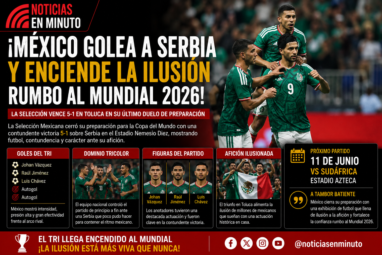 MÉXICO GOLEA A SERBIA Y ENCIENDE LA ILUSIÓN RUMBO AL MUNDIAL 2026