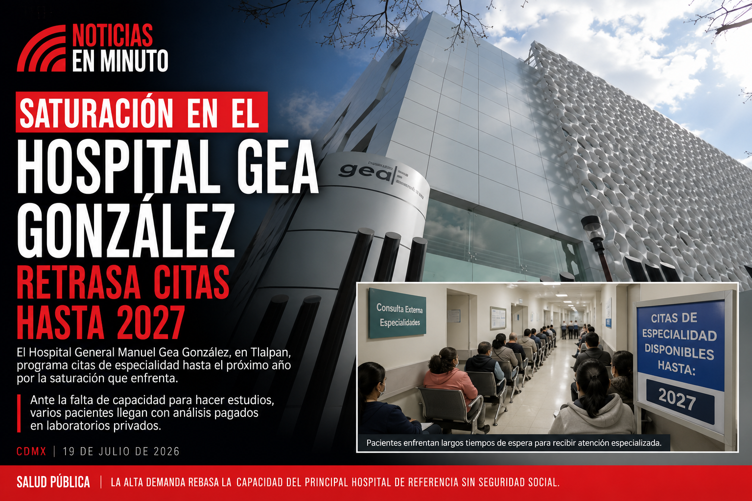 Saturación en el Hospital Gea González retrasa citas de especialidad hasta 2027