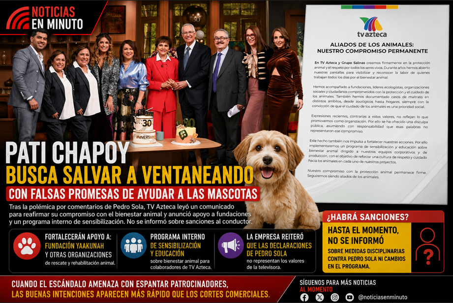 Pati Chapoy y TV Azteca intentan contener la crisis en Ventaneando tras polémica por comentarios de Pedro Sola