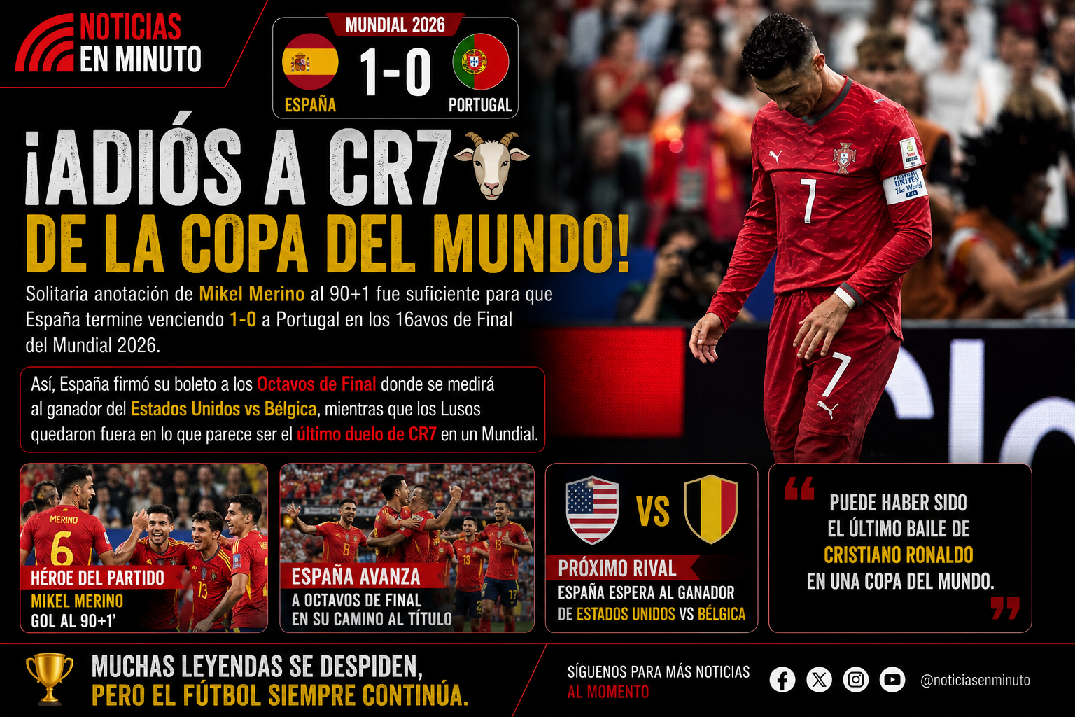 España elimina a Portugal y pone fin al sueño mundialista de Cristiano Ronaldo