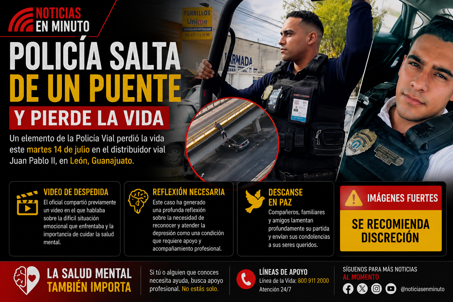 Policía vial muere tras caer de un puente en León; el caso reabre el debate sobre la salud mental en corporaciones
