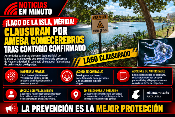Clausuran lago artificial en Mérida tras confirmar presencia de “ameba come-cerebros”