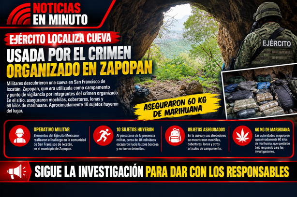 Militares localizan cueva usada como campamento del crimen organizado en Zapopan