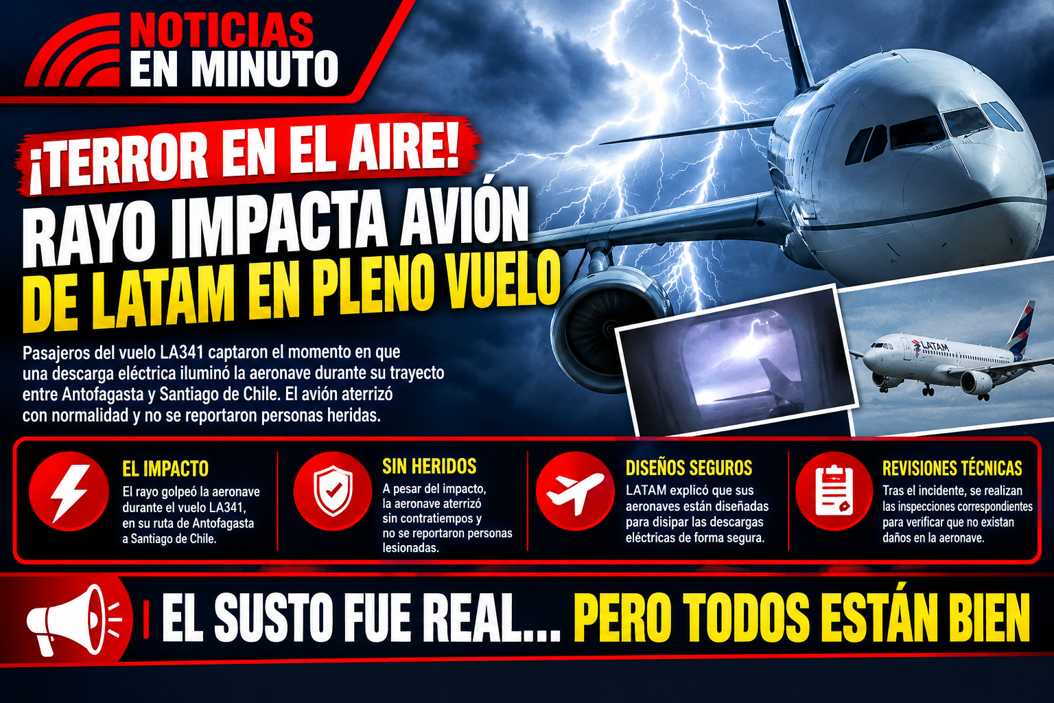 ¡TERROR EN EL AIRE! UN RAYO IMPACTA AVIÓN DE LATAM EN PLENO VUELO
