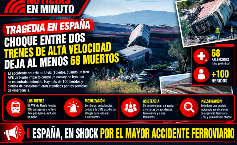 TRAGEDIA FERROVIARIA EN ESPAÑA: CHOQUE ENTRE DOS TRENES DE ALTA VELOCIDAD DEJA AL MENOS 68 MUERTOS
